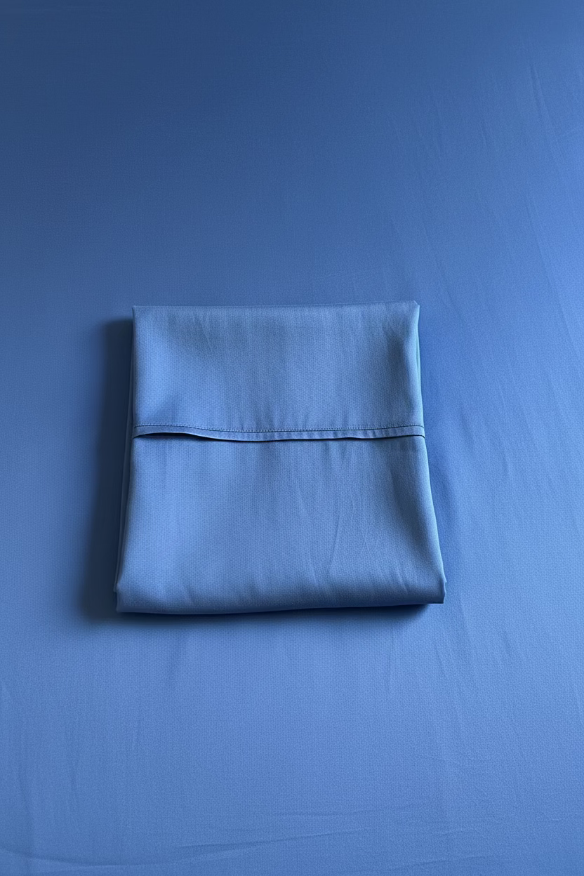 Pillowcase in cobalt blue colour lying on a cobalt colour fitted sheet