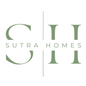 Sutra Homes logo in muted sage green on a white background, featuring stylized letterforms and the text 'SUTRA HOMES' across the center.