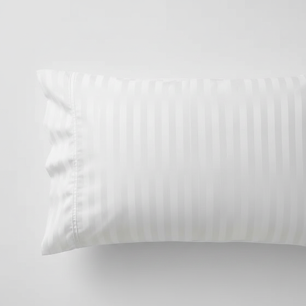 A white pillowcase with subtle self- stripe, shown against a white background.